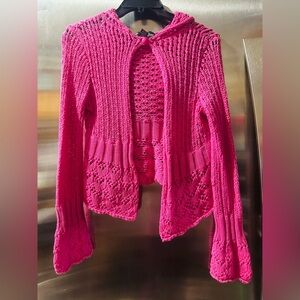 Vibrant Pink Open-Knit Cardigan